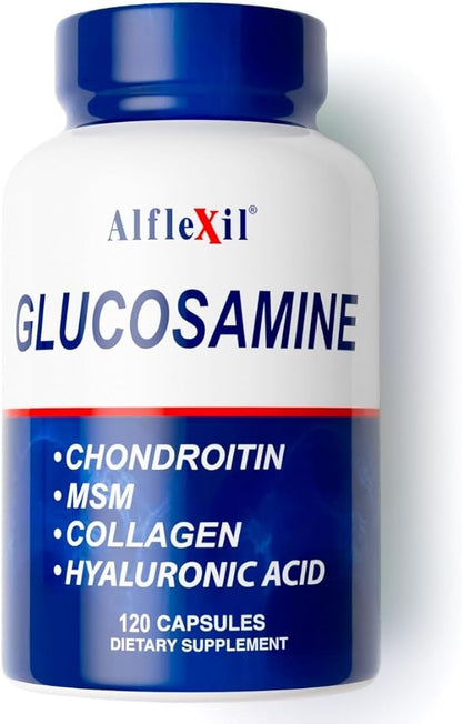 ALFA VITAMINS ALFLEXIL Glucosamine, Chondroitin & Collagen Supplement, Gluten Free, Supports Joints, Bones & Knees, Includes MSM & Hyaluronic Acid for Mobility & Joint Health, 120 Capsules