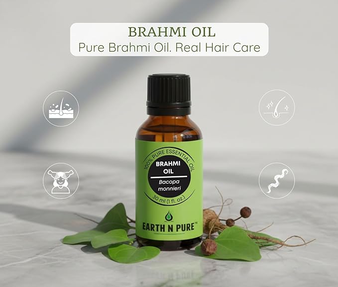 Earth N Pure Brahmi Oil for Hair, Cold Pressed, Natural and Therapeutic Grade with Glass Dropper - 50 ML