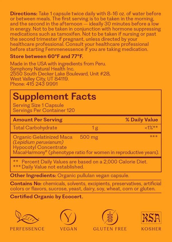 Femmenessence® MacaHarmony® – Clinically Studied Hormone Balance Support for Menstrual Health, PMS Relief, Mood, Skin & Fertility (360 Capsules, 180 Day Supply)