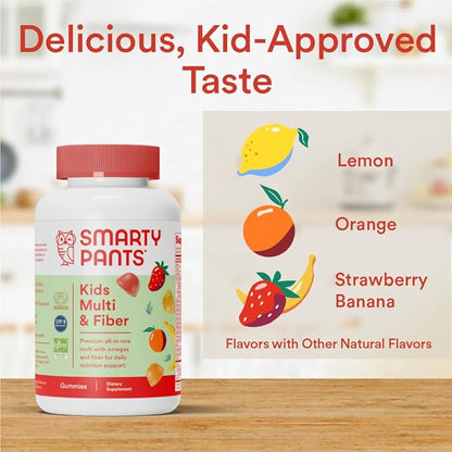 SmartyPants Kids Multivitamin Gummies and Fiber Supplement: Vitamin D3, C, Vitamin B12, B6, A, Zinc, Biotin, Inositol, Fiber Gummies, Three Fruit Flavors, 90 Count (22 Day Supply)