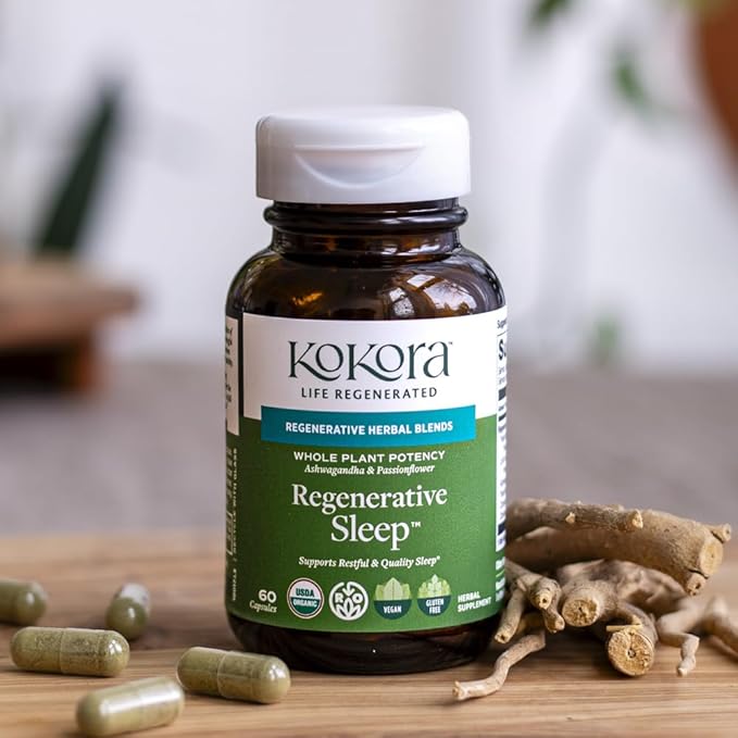 Regenerative Sleep - Regenerative Organic Certified - Supports Restful, Quality Sleep, Relaxation* - Adaptogen Blend w/Lemon Balm & Passionflower - Vegan & Non-GMO - 60 Capsules - 30 Servings