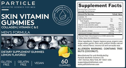 Particle Skin Vitamin Gummies, Gluten Free Daily Supplement for Healthy Skin Support, Men's Supplement Made with Vitamin C, Collagen, Biotin & Zinc, Lemon Flavor, 60 Gummies, 1 Month Supply