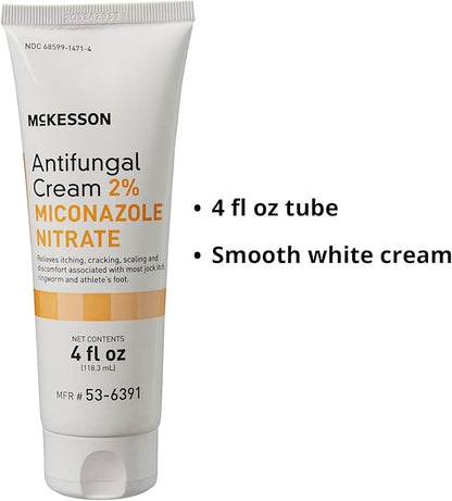 McKesson Antifungal Cream, 2% Miconazole Nitrate - Relieves Itching, Burning, Cracking from Jock Itch, Ringworm and Athlete Foot - 4 oz., 3 Count