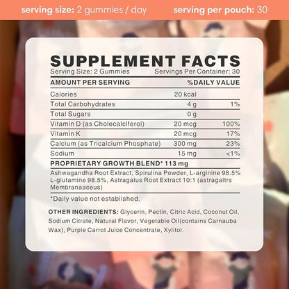 Talltitude Growth Gummies - Natural Height Support & Bone Strength Supplement for Kids & Teens with Vitamin D, Calcium, Ashwagandha, L-Arginine - 60 Gummies