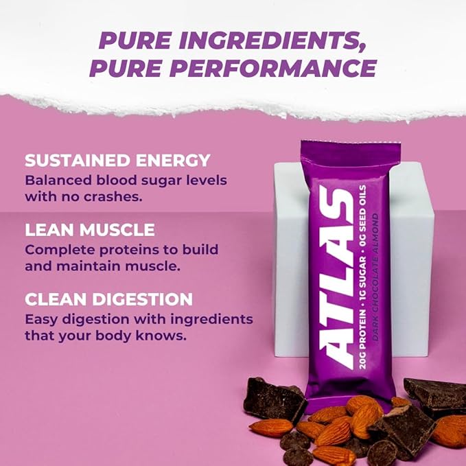 Atlas Real Food Protein Bar – 20g Clean Protein, 1g Sugar, No Seed Oils, No Artificial Sweeteners (Variety, 12 Count)
