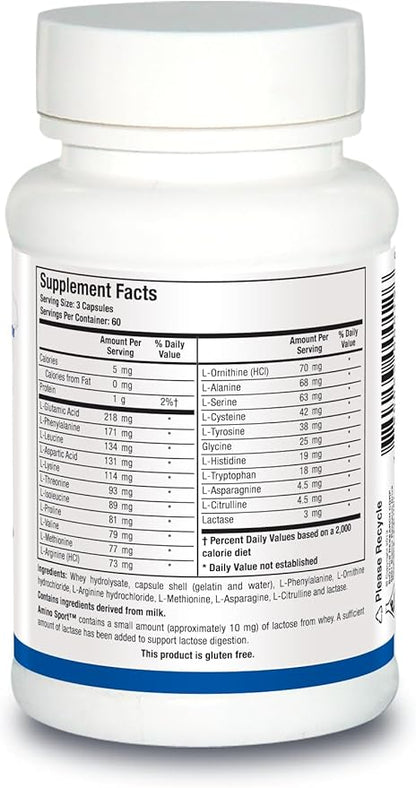 Biotics Research Amino Sport Broad Spectrum Amino Acids, Essential Amino Acids, BCAAs, Sports Recovery, Support Lean Muscle Mass 180 Capsules
