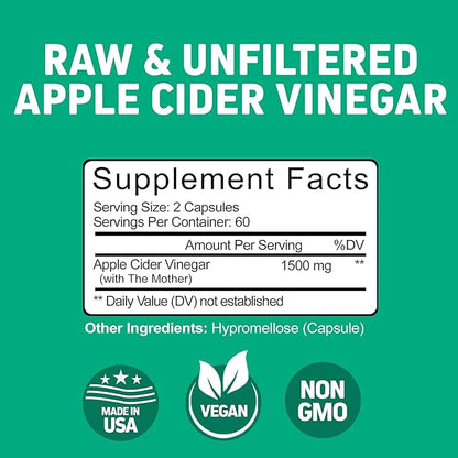 Herbtonics Raw Apple Cider Vinegar Capsules 1500mg with Mother | Weight Management, Detox & Digestion Formula with GLP-1 Support | Unfiltered ACV for Metabolic Support | 120 Vegan Capsules