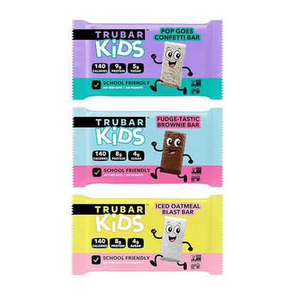 TRUBAR Kids Protein Bars, Snack Pack Variety Box, Plant Based Protein, Gluten Free School-Friendly Snacks for Lunchboxes, Tree Nut and Peanut Free, Low Sugar, Healthy On the Go Snack Bars, 15 Count