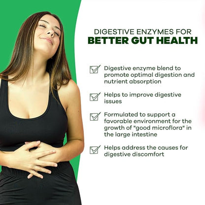 GOBIOTIX Digestive Enzymes Supplement with Prebiotics and Probiotics for Women and Men - Gut Health, Gluten Digestion, Lactose Absorption, Plant Based Dietary Pills - 120 Capsules