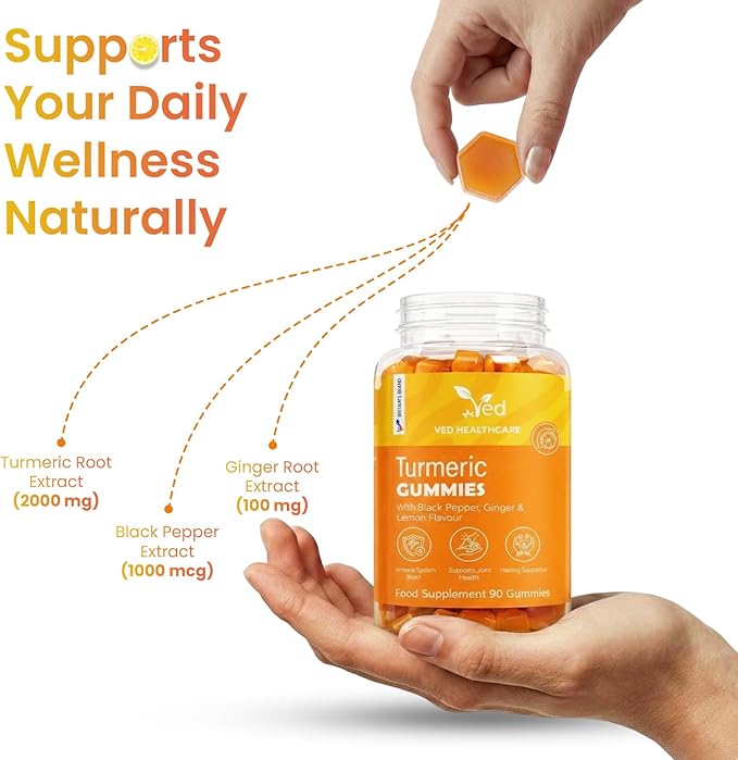Ved Turmeric Supplement - Turmeric and Ginger Supplement Gummies, Turmeric Ginger Chews, Turmeric and Ginger Gummies for Inflammation Support