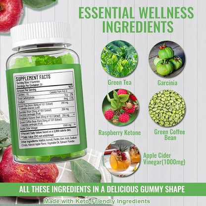 ACV Wellness Gummies–Apple Cider Vinegar with Green Tea&Botanical Extracts–Daily Plant-Based Wellness Gummies–Vegan, Non-GMO, Gluten-Free–60 Gummies