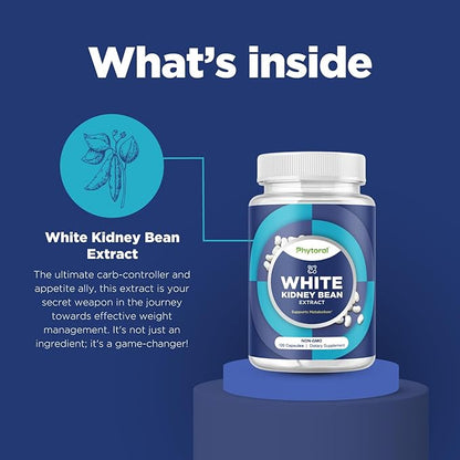Phytoral White Kidney Bean Extract Carb Blocker - White Kidney Beans Supplement for Metabolism Boost & Ease Calories from Starchy Food - Carb Control Supplements - 120 Count