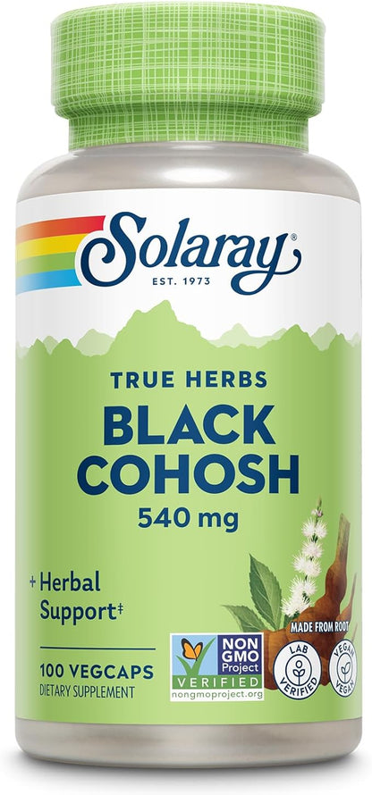 SOLARAY True Herbs Black Cohosh - Herbal Supplements for Women's Wellness - Supplying 540mg of Black Cohosh Root per Serving - Non GMO, Vegan, Gluten Free, 60-Day Guarantee - 100 Servings, 100 VegCaps