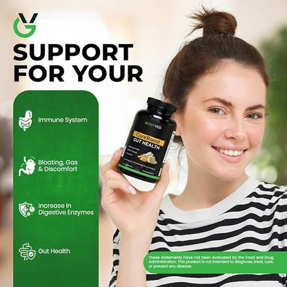 Bloating & Gas Relief Probiotic for Women & Men | 9-in-1 Gut & Digestive Support with Probiotics, Prebiotic Inulin, Turmeric, Ginger & Fennel | Daily Plant-Based Capsules, 60 Count