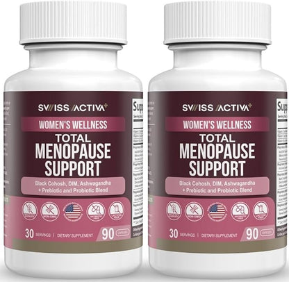 Swiss Activa+ Total Menopause Support – Hormone Balance, Hot Flash Relief, Mood & Energy Boost, Gut Health, Vegan, Non-GMO Plant-Based Menopause Supplements for Women– 180 Capsules | 60-Day Supply
