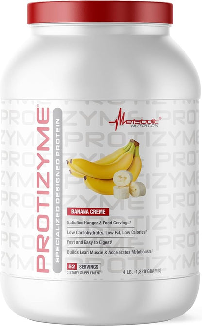 Metabolic Nutrition, Protizyme, 100% Whey Protein Powder, High Protein, Low Carb, Low Fat Whey Protein, Digestive Enzymes, 24 Essential Vitamins and Minerals, 4 Pound (52 ser)