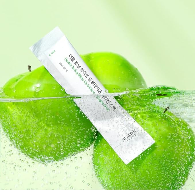Double Toning White Glutathione Collagen Jelly Stick. Korean Beauty Supplement with Glutathione 98%, Fish Collagen Peptide-1000 mg, Vitamin C & Vitamin E. Green Apple Flavor 14 Sticks.