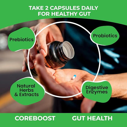 Bloating & Gas Relief Probiotic for Women & Men | 9-in-1 Gut & Digestive Support with Probiotics, Prebiotic Inulin, Turmeric, Ginger & Fennel | Daily Plant-Based Capsules, 60 Count