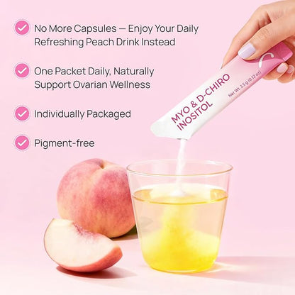 Gynable Pregina Myo-Inositol & D-Chiro Inositol Powder for Women - PCOS Fertility Support, Hormonal Balance, Regular Cycles | Patented Active Folic Acid, Vegan, Gluten-Free (30 Servings, Peach)