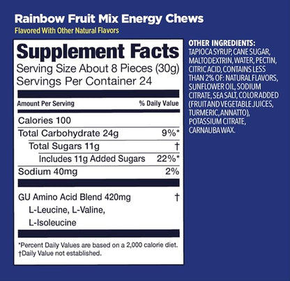 GU Energy Chews, Rainbow Mix Energy Gummies with Electrolytes, Dairy-Free, On-The-Go Energy for Any Workout, 12 Bags (24 Servings Total)