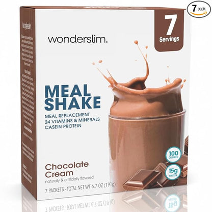 WonderSlim Meal Replacement Shake, Chocolate Cream, 15g Protein, 24 Vitamins & Minerals, Gluten Free (7ct)