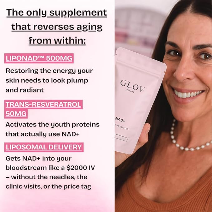 Glov Beauty NAD+ Supplement Capsules - Skin Rejuvenation with Resveratrol, Urolithin A & CoQ10, NAD Supplements for Women 40+, NAD Plus for Healthy Aging, Radiant Skin & Cellular Energy, 60 Veg Caps