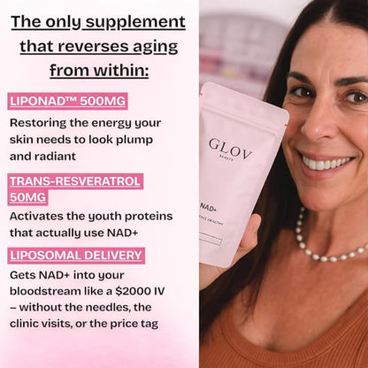 Glov Beauty NAD+ Supplement Capsules - Skin Rejuvenation with Resveratrol, Urolithin A & CoQ10, NAD Supplements for Women 40+, NAD Plus for Healthy Aging, Radiant Skin & Cellular Energy, 60 Veg Caps