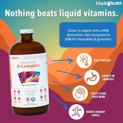 LIQUIDHEALTH Mega Energy B-Complex & Neurologic Nootropic Liquid Supplement Bundle for Adults - Increase Natural Energy Levels, Improve Memory, Alertness & Focus, Boost Mood - Vegan, Non-GMO, USA Made