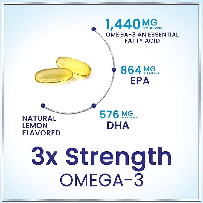 Omega 3 Fish Oil Supplements - 2400mg Fish Oil Per Serving - Triple Strength Omega-3 with EPA & DHA Fatty Acids - Natural Heart, Brain & Immune Support - Wild Caught, Bottled in USA - 60 Softgels