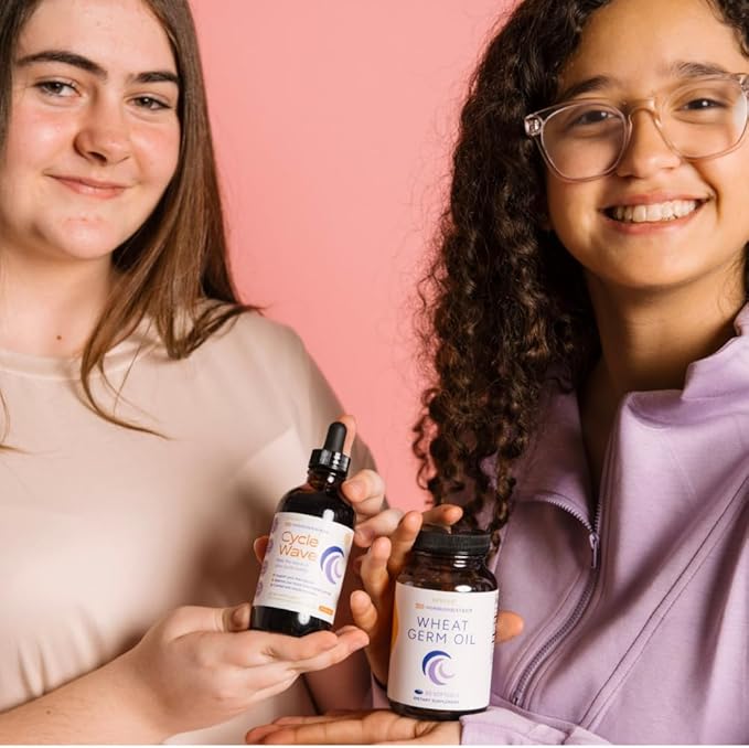 SPRIGS Cycle Wave Phase 1 Hormonal Support Kit for Tween Girls | Supplements to Promote a Healthy Menstrual Cycle & Balance Mood | 4 Oz Herbal Tincture & 60 Wheat Germ Oil Softgels for a 30 Day Supply