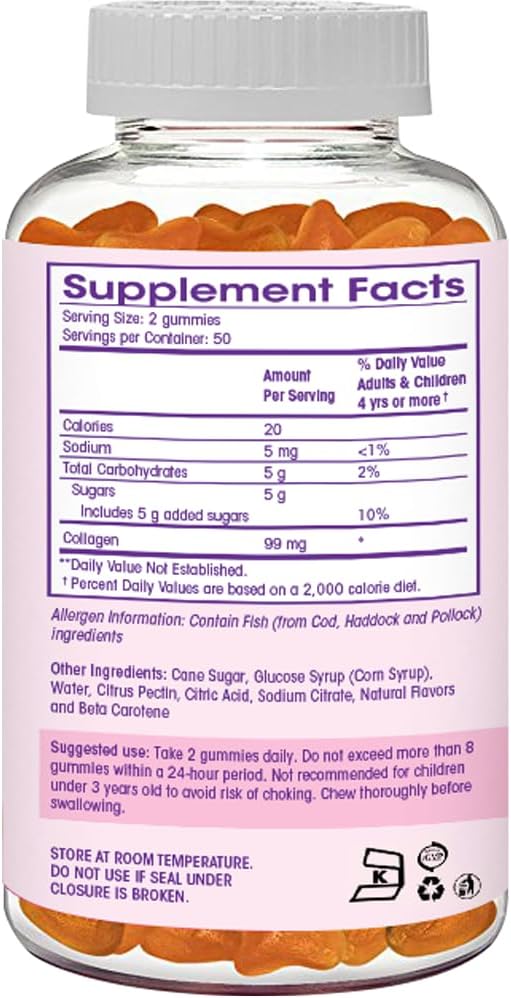 Collagen Gummies- Natural Marine Collagen for Women, and Men- Collagen Supplements for Skin Hair, Nails- Hydrolyzed Type 2 & 1 3- Replace Pills and Powders - No Gelatin, Kosher, Halal- 100 Ct.