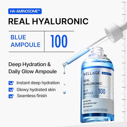WELLAGE Real Hyaluronic Blue Ampoule 100 ([2nd Gen] 1.01 fl.oz+ HA Oneday Kit 7ea)