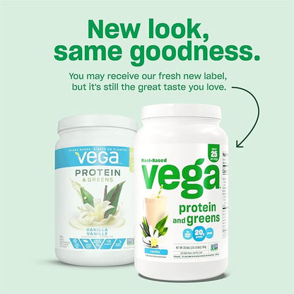 Vega Protein and Greens Protein Powder, Vanilla - 20g Plant Based Protein Plus Veggies, Vegan, Non GMO, Pea Protein for Women and Men, 21.7 Ounce (Packaging May Vary) (Pack of 1)