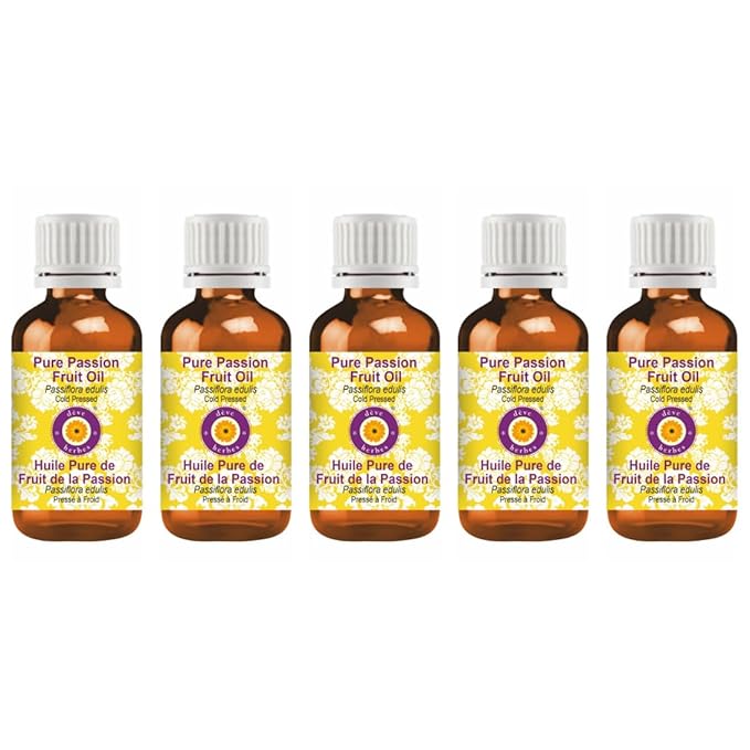 Deve Herbes Pure Passion Fruit Oil (Passiflora edulis) Cold Pressed (Pack of Five) 100ml X 5 (16.9 oz)