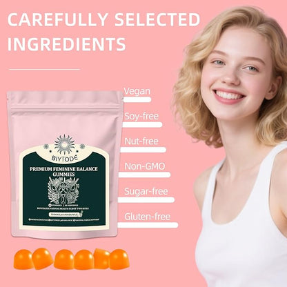 J-PRQ Premium Feminine Balance Gummies for Women's – Probiotic for Women, Hawaiian Pineapple Flavor, Supports Vitality & PH Balance - Vegetarian Friendly 60 Gummies