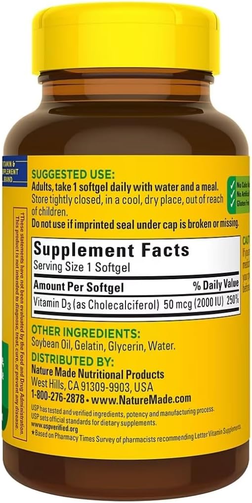 Nature Made Vitamin D3 2000iu 320 Ct. Soft Gels (Packaging May Vary)