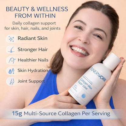Liquid Collagen Max Super Elixir – 15,000mg Hydrolyzed Collagen (Marine + Bovine) with Hyaluronic Acid, Biotin, Vitamin C & B Complex – Liquid Collagen for Women Skin, Hair & Joints – 16.9 oz