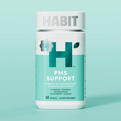 Habit PMS Support Supplement for Women (60 Capsules) - Supports Premenstrual Symptoms & Stress, Hormone Balance, Mood, B Vitamins, Vitamin D, Chasteberry, Ashwagandha, Gluten-Free, Non-GMO (1 Pack)