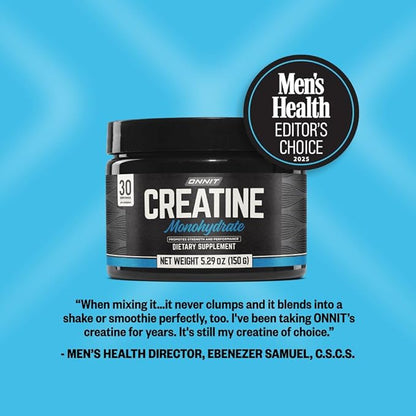 ONNIT Creatine Monohydrate Powder – IGEN™ Non-GMO Tested, 5g Premium Creatine for Muscle Strength, Power & Lean Mass, Supports Brain Health & Cellular Energy, Unflavored, 30 Servings, 5.29 oz 3-Pack