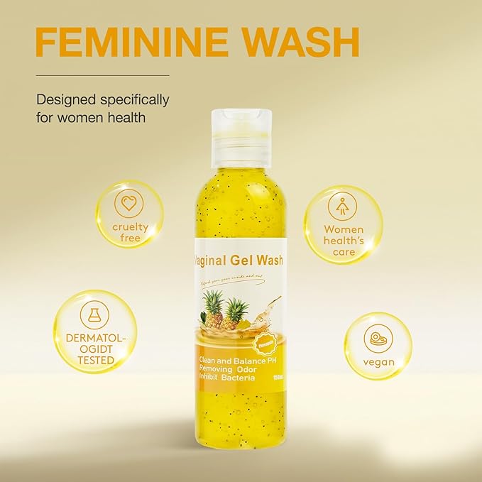 BASSI 2PCS Feminine Wash for Women pH Balance, All Natural Yoni Wash Body Wash Hygiene Vagina Wash Soap for Women Moisturizing Remove Odor Intimate Health, 5.07 Fl Oz, Pineapple Scent