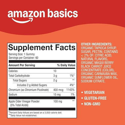 Amazon Basics Weight Management Support Gummy with 400 Mcg Chromium Picolinate, 60 Count