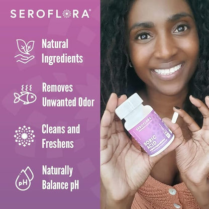 Seroflora Boric Acid Vaginal Suppositories for Women + 1 Suppository Applicator - Helps Support Vaginal Odor pH Balance, Yeast Infection and Bacterial Vaginosis