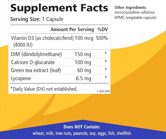 Breast D by Pure Essence - Natural Supplement for Estrogen Balance, Hormonal Acne, and Menopause Support with Vitamin D3, Calcium, Green Tea & Lycopene - 90 Capsules