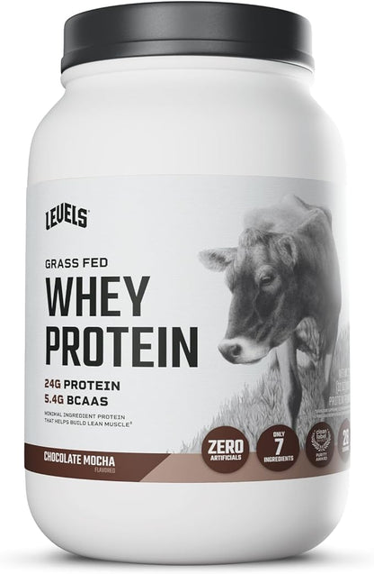 Levels Grass Fed Whey Protein Powder, No Artificials, 24G of Protein, Chocolate Mocha, 2LB