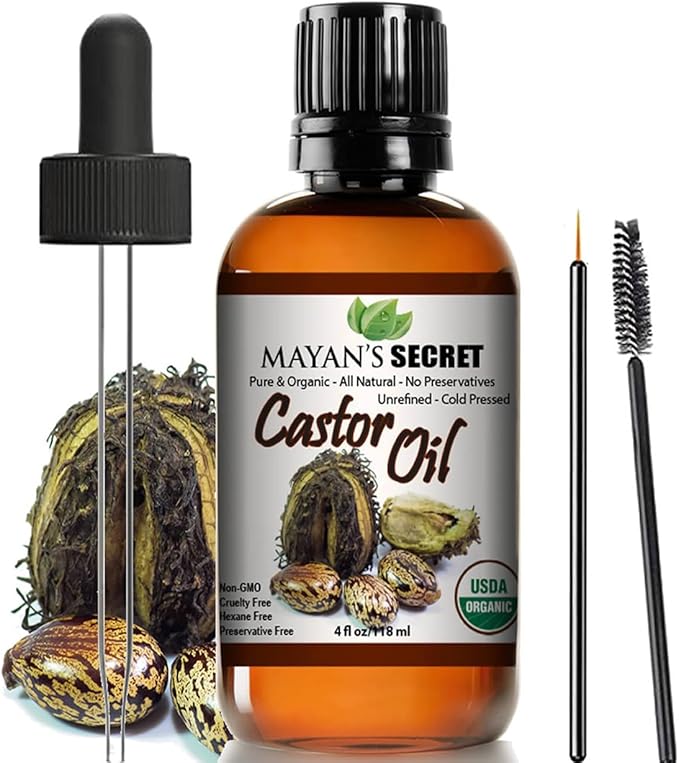 Certified Organic Castor Oil by Mayan's Secret: Nourishing and Strengthening Oil for Hair and Skin