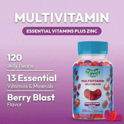 Human Beanz Multivitamin Jelly Bean Gummies with Zinc for Men and Women, Immune Support Dietary Supplements for Adults, Vegetarian, 120 Berry Blast Jelly Beans, Kosher