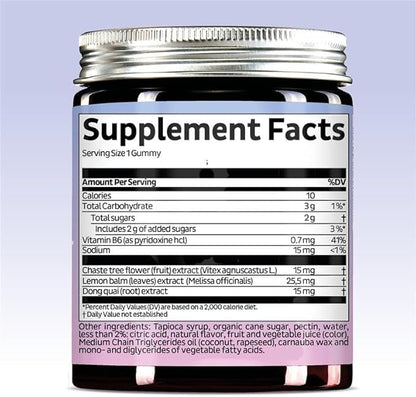 PMS Support Supplement for Women. Menstrual Relief Gummies to Target Hormonal Breakouts, Bloating, Period Cramps, & Mood Swings. Vegan, with Vitamin B6 & Lemon Balm, 30 Gummies