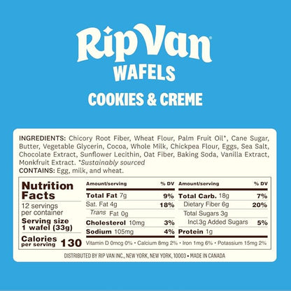 Rip Van Wafels Cookies & Cream Stroopwafels - Healthy Snacks - Non GMO Snack - Keto Friendly - Office Snacks - Low Sugar (3g) - Low Calorie Snack - 12 Count
