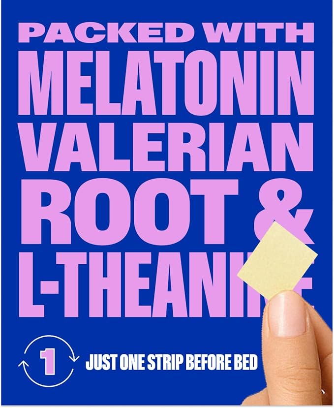 NuStrips™ Fast-Dissolving Sleep Strips with 5mg Melatonin, Valerian Root, L-Theanine & Vitamin B6 – Blueberry Flavor - Natural Sleep Aid, Vegan, Non-GMO, Gluten Free – Fall Asleep Fast (30 Strips)