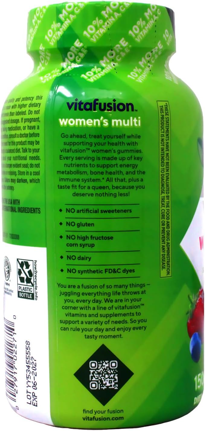 Vitafusion 150 Count with Vitamins A, C, D, E, B-6 and B-12 Womens Multivitamin Gummies, Berry Flavored Daily Vitamins for Women